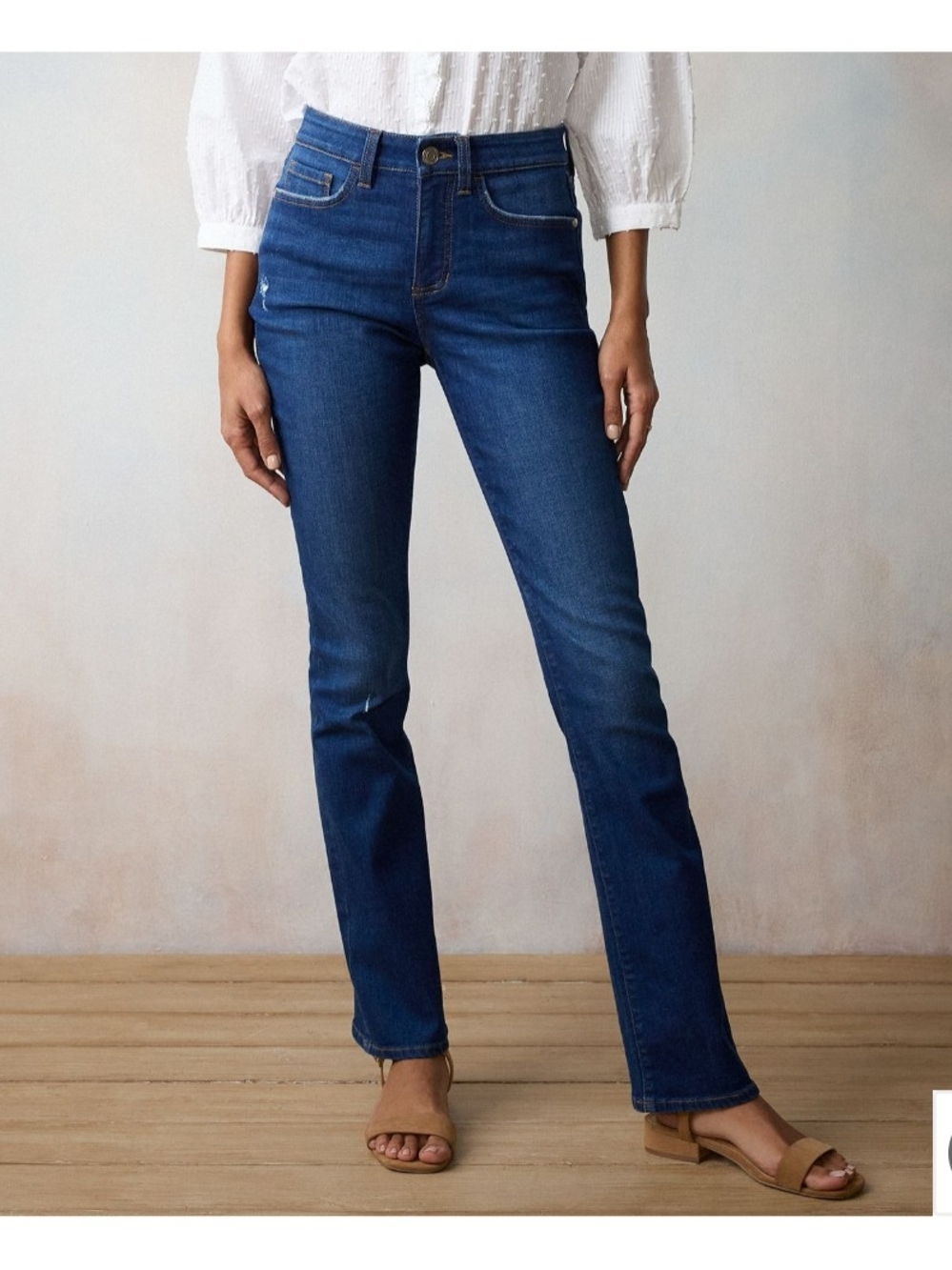 LC Lauren Conrad Short Curvy Bootcut Jeans in Deep Blue Denim